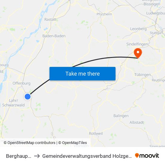 Berghaupten to Gemeindeverwaltungsverband Holzgerlingen map