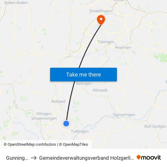 Gunningen to Gemeindeverwaltungsverband Holzgerlingen map