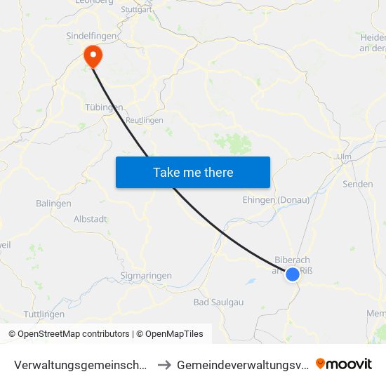 Verwaltungsgemeinschaft Biberach An Der Riß to Gemeindeverwaltungsverband Holzgerlingen map