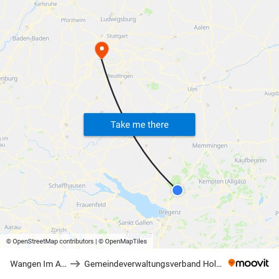 Wangen Im Allgäu to Gemeindeverwaltungsverband Holzgerlingen map