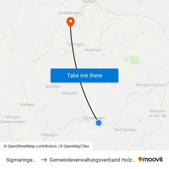 Sigmaringendorf to Gemeindeverwaltungsverband Holzgerlingen map