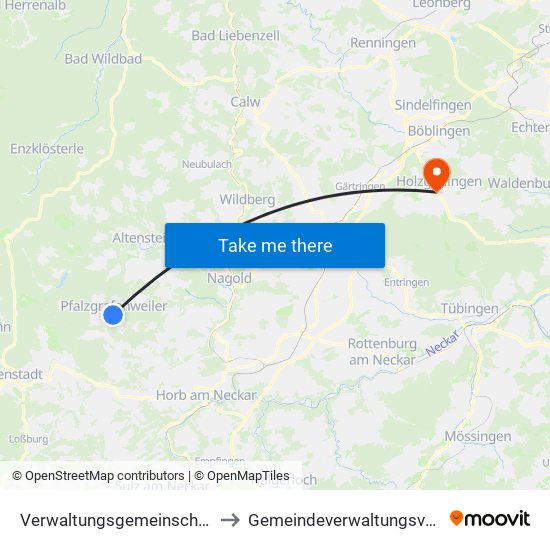 Verwaltungsgemeinschaft Pfalzgrafenweiler to Gemeindeverwaltungsverband Holzgerlingen map