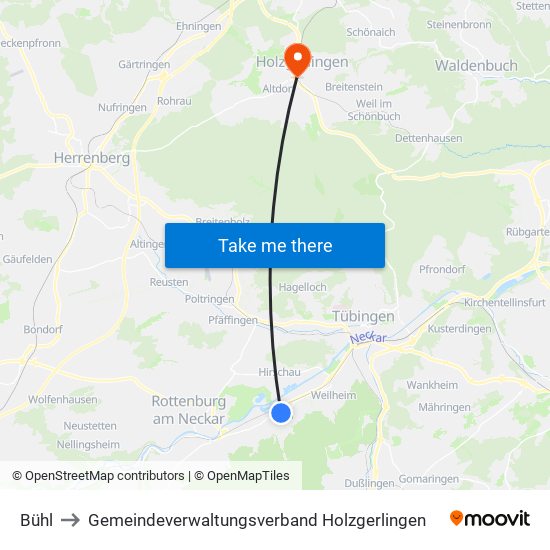 Bühl to Gemeindeverwaltungsverband Holzgerlingen map