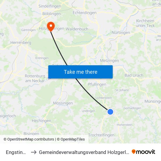 Engstingen to Gemeindeverwaltungsverband Holzgerlingen map