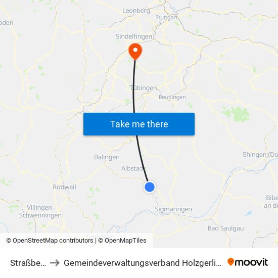 Straßberg to Gemeindeverwaltungsverband Holzgerlingen map