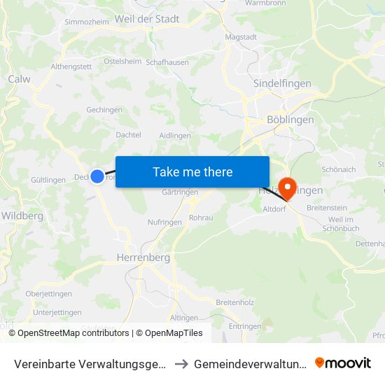 Vereinbarte Verwaltungsgemeinschaft Der Stadt Herrenberg to Gemeindeverwaltungsverband Holzgerlingen map