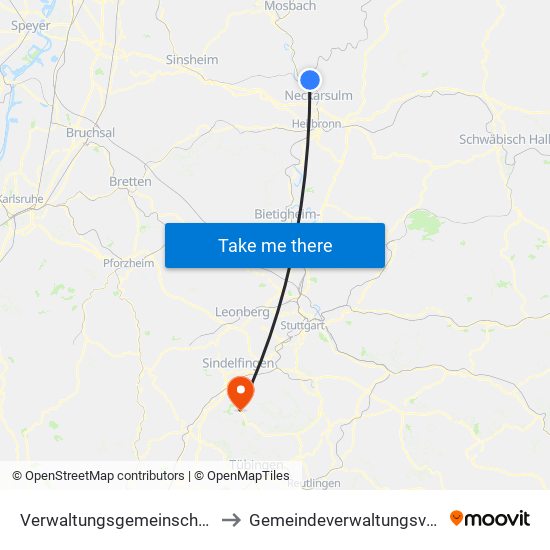 Verwaltungsgemeinschaft Bad Friedrichshall to Gemeindeverwaltungsverband Holzgerlingen map