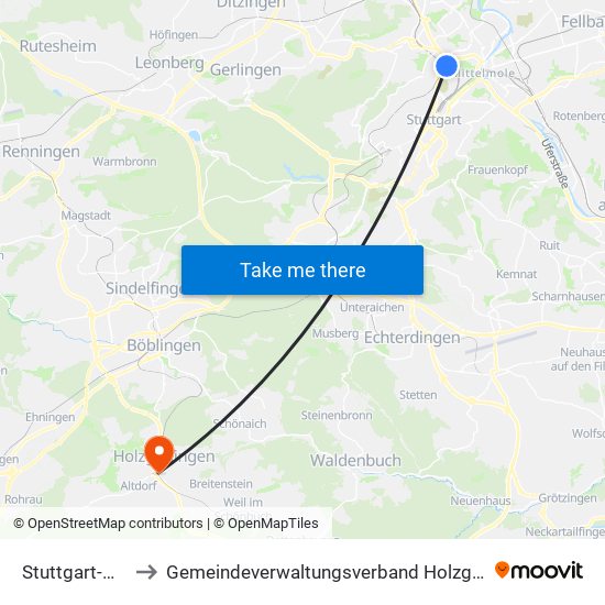 Stuttgart-Nord to Gemeindeverwaltungsverband Holzgerlingen map