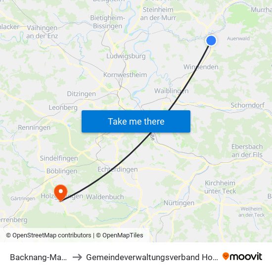 Backnang-Maubach to Gemeindeverwaltungsverband Holzgerlingen map