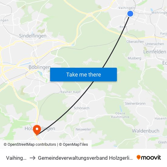 Vaihingen to Gemeindeverwaltungsverband Holzgerlingen map