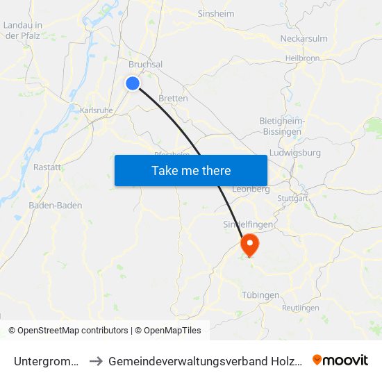 Untergrombach to Gemeindeverwaltungsverband Holzgerlingen map