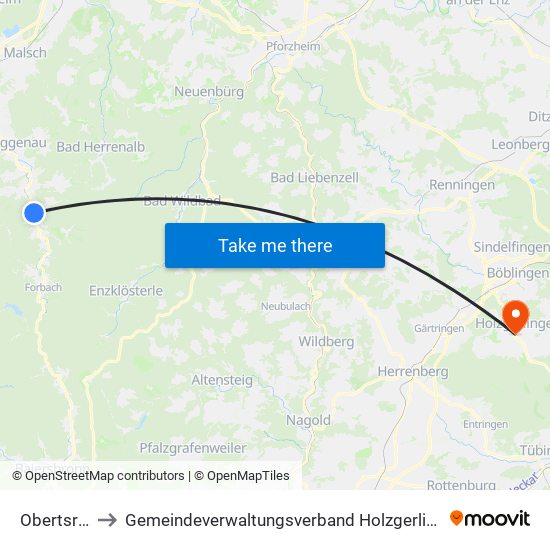 Obertsrot to Gemeindeverwaltungsverband Holzgerlingen map