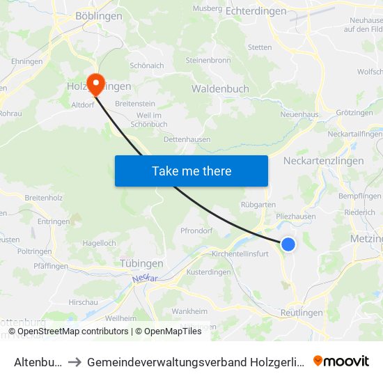 Altenburg to Gemeindeverwaltungsverband Holzgerlingen map