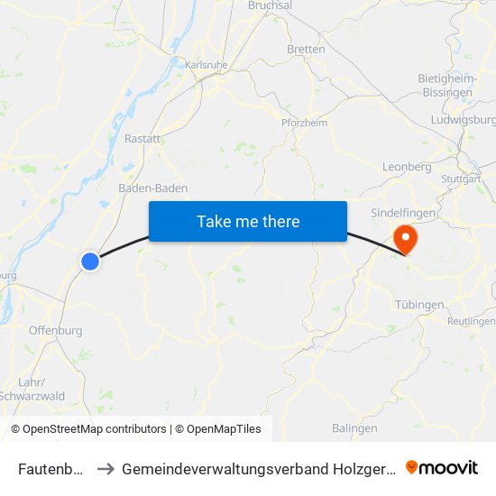 Fautenbach to Gemeindeverwaltungsverband Holzgerlingen map