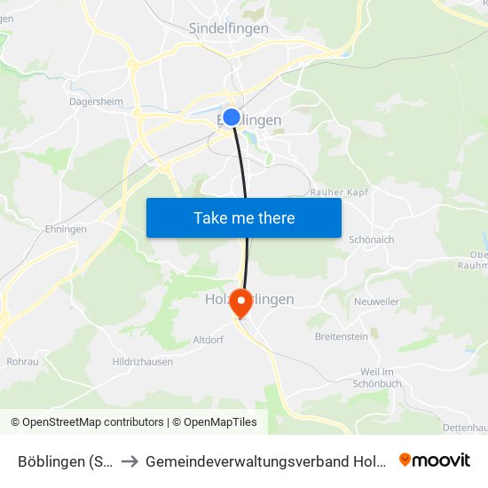 Böblingen (Stadt) to Gemeindeverwaltungsverband Holzgerlingen map