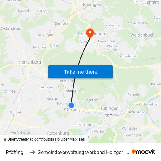 Pfäffingen to Gemeindeverwaltungsverband Holzgerlingen map