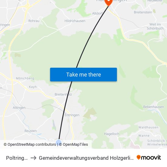 Poltringen to Gemeindeverwaltungsverband Holzgerlingen map