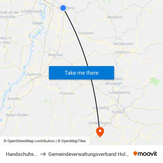 Handschuhsheim to Gemeindeverwaltungsverband Holzgerlingen map