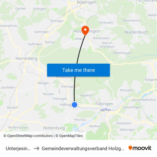 Unterjesingen to Gemeindeverwaltungsverband Holzgerlingen map