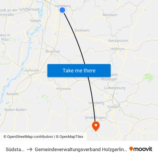 Südstadt to Gemeindeverwaltungsverband Holzgerlingen map