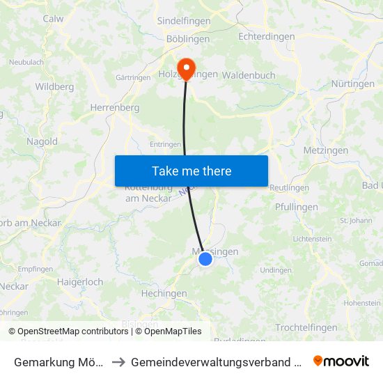 Gemarkung Mössingen to Gemeindeverwaltungsverband Holzgerlingen map