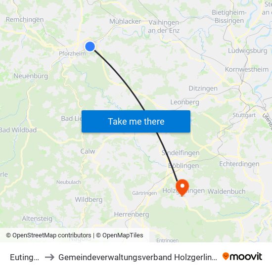 Eutingen to Gemeindeverwaltungsverband Holzgerlingen map