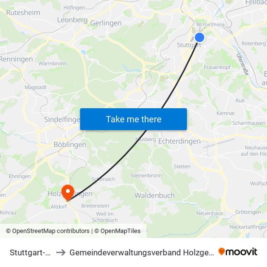 Stuttgart-Ost to Gemeindeverwaltungsverband Holzgerlingen map