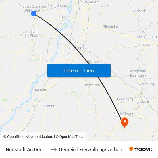 Neustadt An Der Weinstraße to Gemeindeverwaltungsverband Holzgerlingen map
