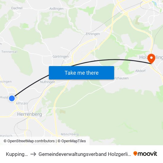 Kuppingen to Gemeindeverwaltungsverband Holzgerlingen map