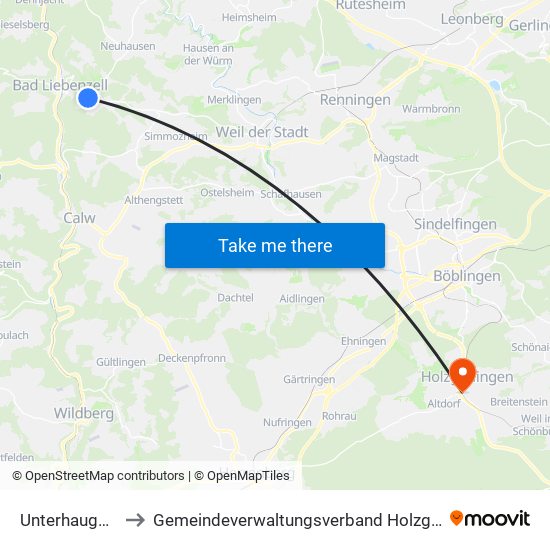 Unterhaugstett to Gemeindeverwaltungsverband Holzgerlingen map