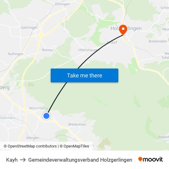 Kayh to Gemeindeverwaltungsverband Holzgerlingen map