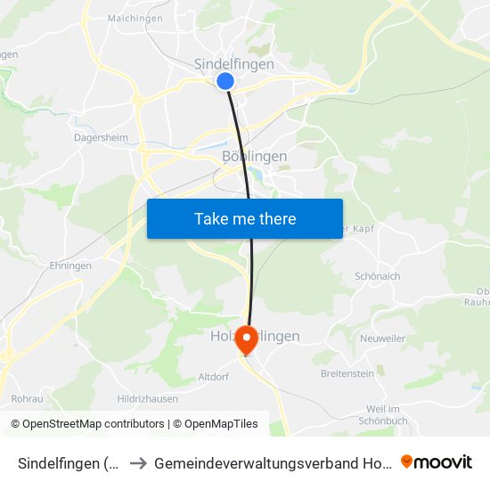 Sindelfingen (Stadt) to Gemeindeverwaltungsverband Holzgerlingen map