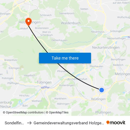 Sondelfingen to Gemeindeverwaltungsverband Holzgerlingen map
