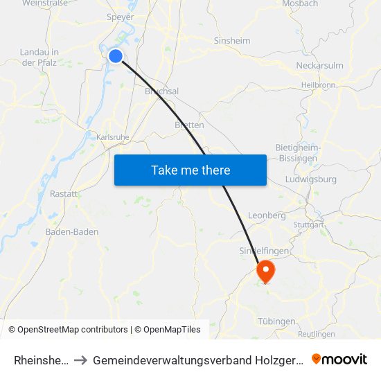 Rheinsheim to Gemeindeverwaltungsverband Holzgerlingen map