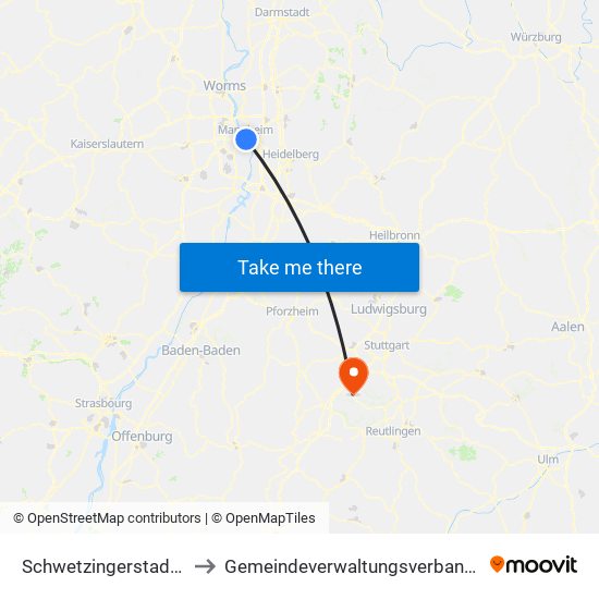 Schwetzingerstadt/Oststadt to Gemeindeverwaltungsverband Holzgerlingen map