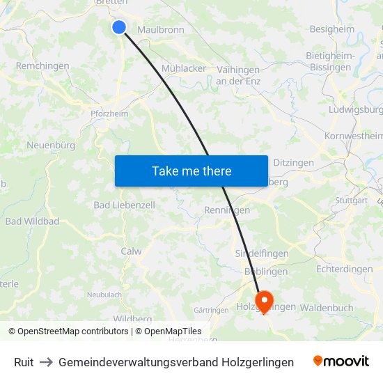 Ruit to Gemeindeverwaltungsverband Holzgerlingen map