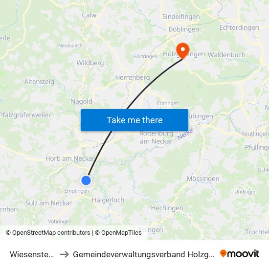 Wiesenstetten to Gemeindeverwaltungsverband Holzgerlingen map