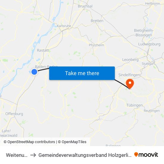 Weitenung to Gemeindeverwaltungsverband Holzgerlingen map