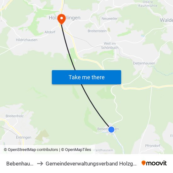 Bebenhausen to Gemeindeverwaltungsverband Holzgerlingen map