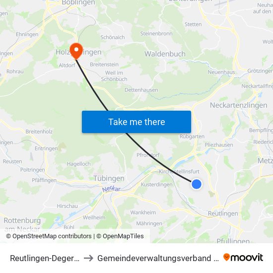 Reutlingen-Degerschlacht to Gemeindeverwaltungsverband Holzgerlingen map