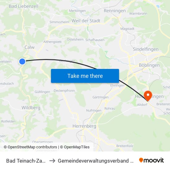 Bad Teinach-Zavelstein to Gemeindeverwaltungsverband Holzgerlingen map