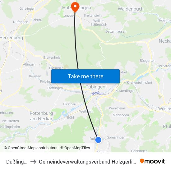 Dußlingen to Gemeindeverwaltungsverband Holzgerlingen map