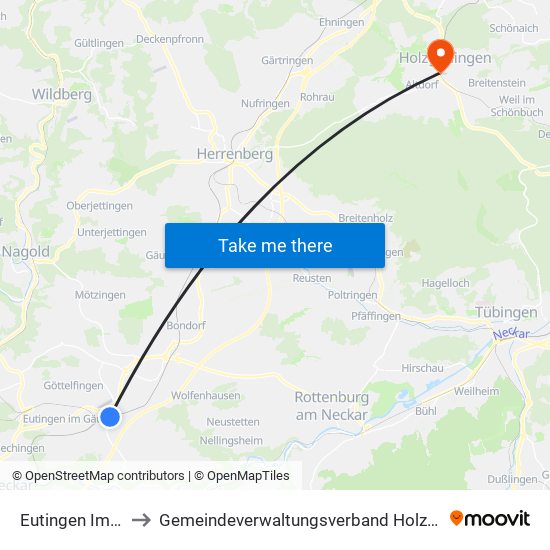 Eutingen Im Gäu to Gemeindeverwaltungsverband Holzgerlingen map