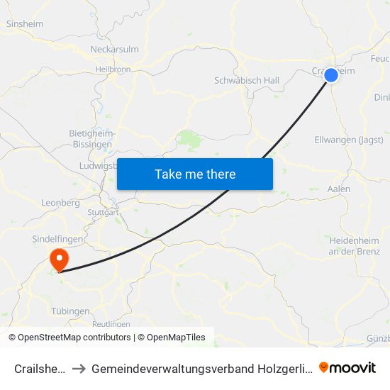 Crailsheim to Gemeindeverwaltungsverband Holzgerlingen map