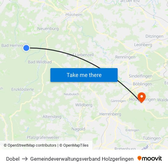 Dobel to Gemeindeverwaltungsverband Holzgerlingen map