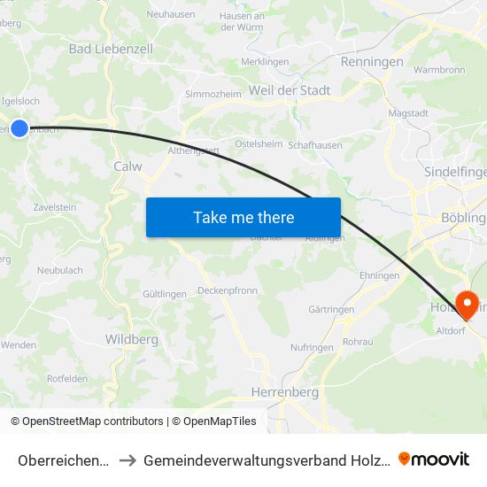 Oberreichenbach to Gemeindeverwaltungsverband Holzgerlingen map