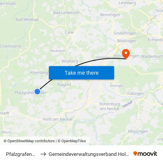 Pfalzgrafenweiler to Gemeindeverwaltungsverband Holzgerlingen map