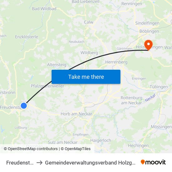 Freudenstadt to Gemeindeverwaltungsverband Holzgerlingen map
