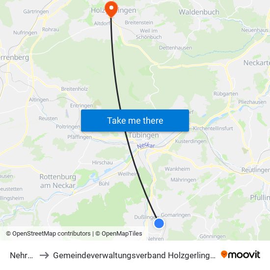 Nehren to Gemeindeverwaltungsverband Holzgerlingen map