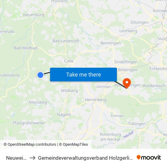 Neuweiler to Gemeindeverwaltungsverband Holzgerlingen map